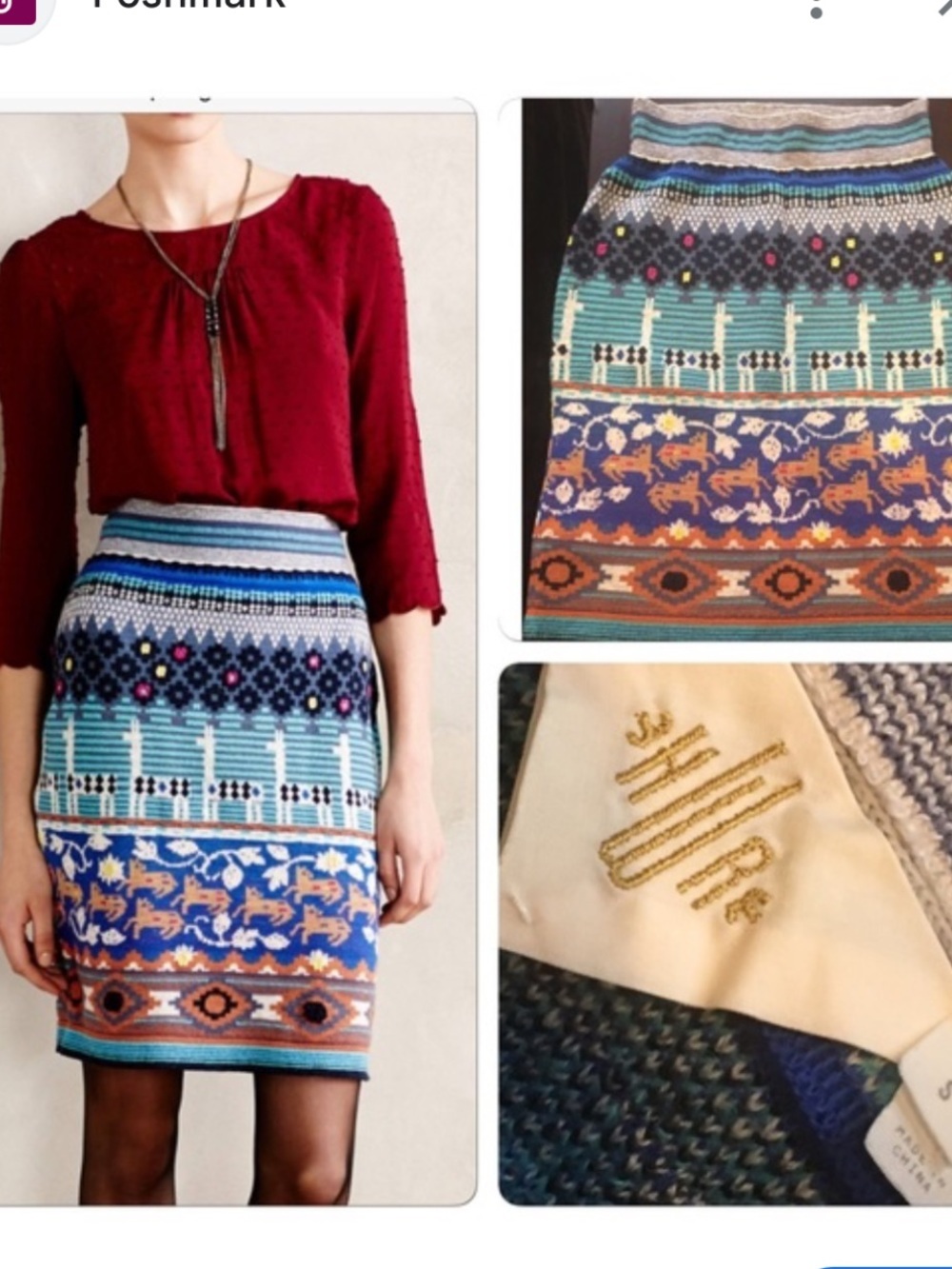 Anthropology M Multicolor Patterned Knit Pencil Skirt - Blue/Tan/Orange